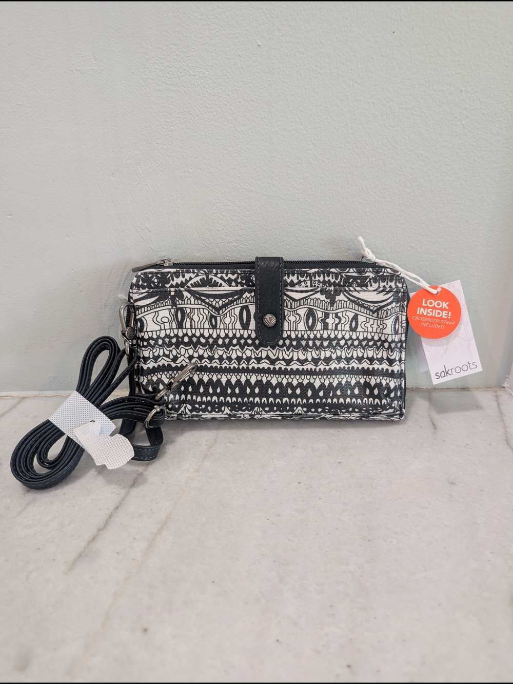 Sakroots Artist Circle Black & White Pattern Crossbody Wallet